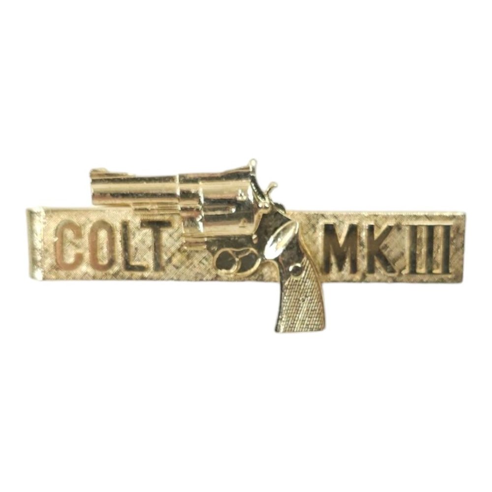 Vintage Colt Revolver MK III Mark Tie Clasp 1.75" Clip Gold Tone